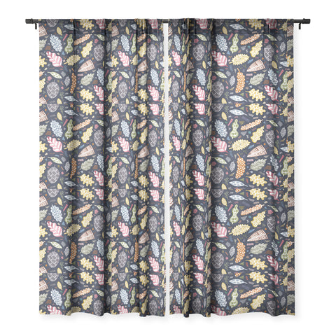 Ninola Design Graphic leaves textures Navy Sheer Window Curtain