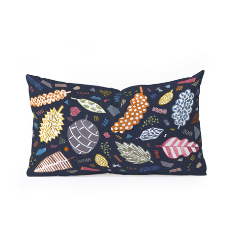 Ninola Design Graphic leaves textures Navy Oblong Throw Pillow