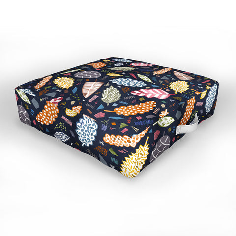 Ninola Design Graphic leaves textures Navy Outdoor Floor Cushion