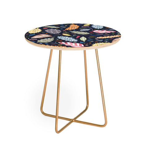 Ninola Design Graphic leaves textures Navy Round Side Table