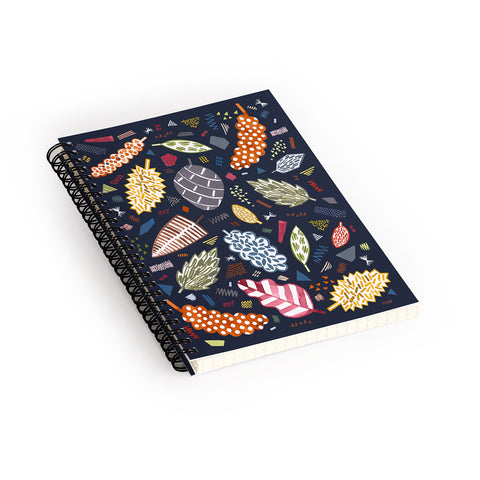 Ninola Design Graphic leaves textures Navy Spiral Notebook