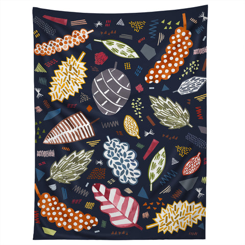 Ninola Design Graphic leaves textures Navy Tapestry