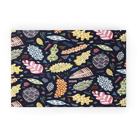 Ninola Design Graphic leaves textures Navy Welcome Mat