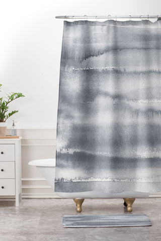 Ninola Design Gray Watercolor Gradient Shower Curtain And Mat
