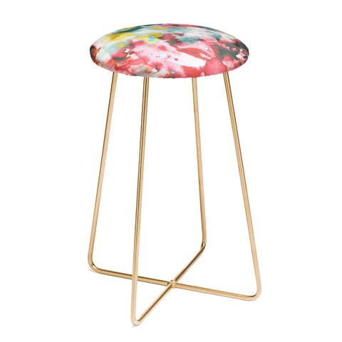 Ninola Design Green and coral ink washes painting Counter Stool