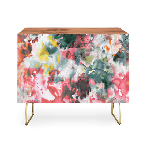 Ninola Design Green and coral ink washes painting Credenza