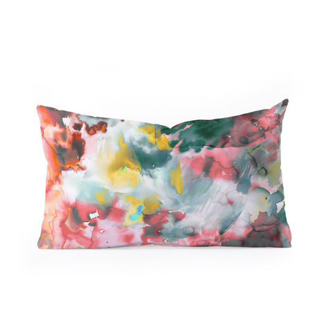 Ninola Design Green and coral ink washes painting Oblong Throw Pillow