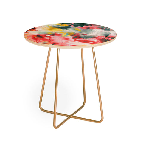 Ninola Design Green and coral ink washes painting Round Side Table