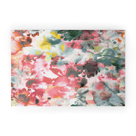 Ninola Design Green and coral ink washes painting Welcome Mat