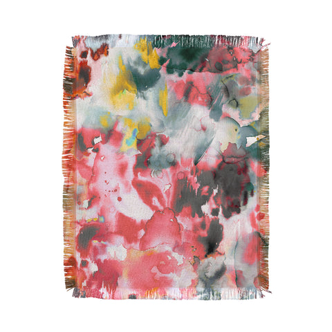 Ninola Design Green and coral ink washes painting Throw Blanket