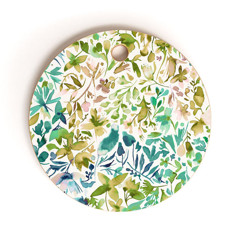 Ninola Design Green flowers and plants ivy Cutting Board Round