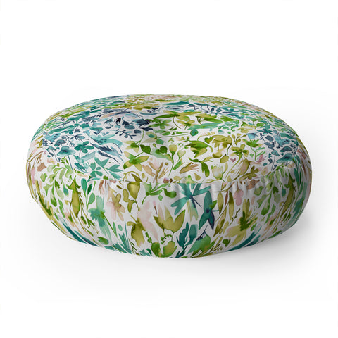 Ninola Design Green flowers and plants ivy Floor Pillow Round