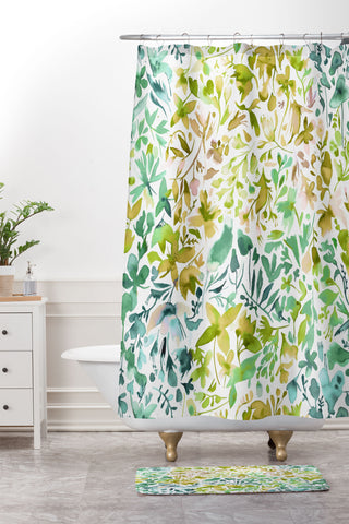 Ninola Design Green flowers and plants ivy Shower Curtain And Mat
