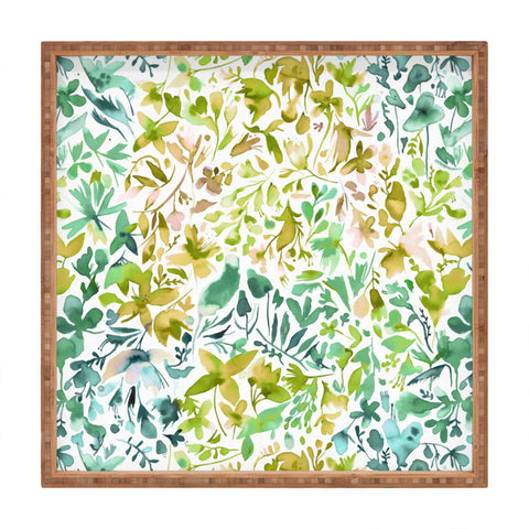 Ninola Design Green flowers and plants ivy Square Tray
