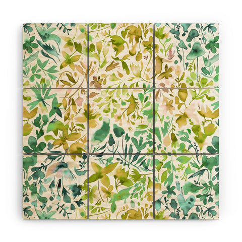 Ninola Design Green flowers and plants ivy Wood Wall Mural