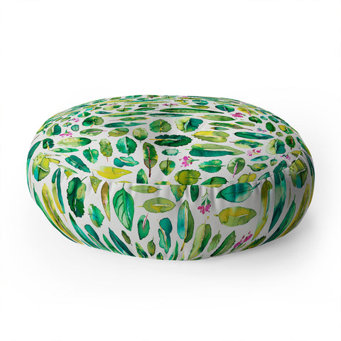 Ninola Design Green leaves botanical Floor Pillow Round