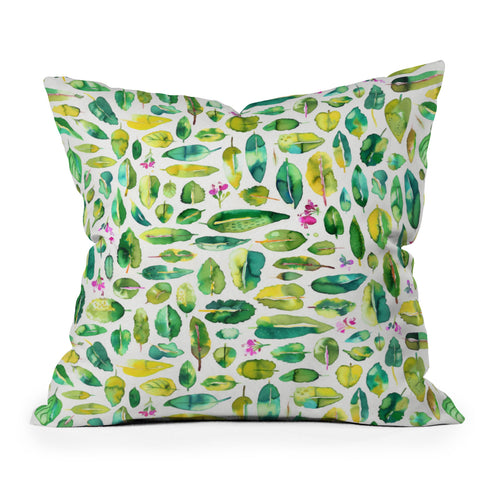 Ninola Design Green leaves botanical Throw Pillow