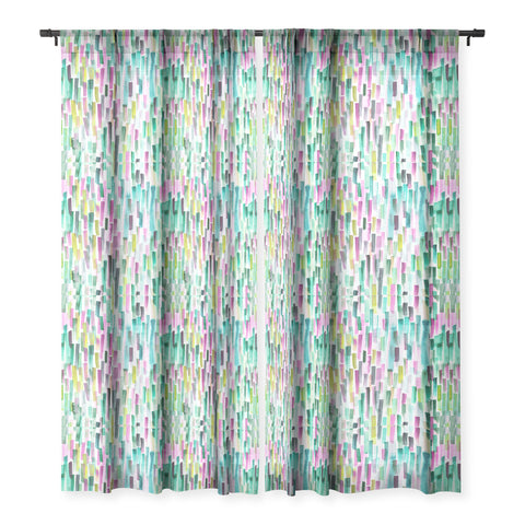 Ninola Design Green Modern Brushstrokes Nature Stripes Sheer Window Curtain