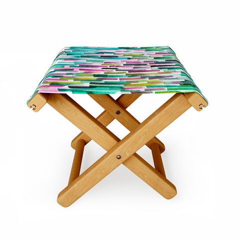 Ninola Design Green Modern Brushstrokes Nature Stripes Folding Stool