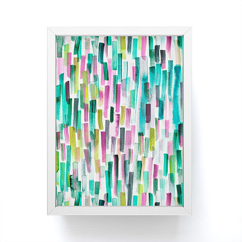 Ninola Design Green Modern Brushstrokes Nature Stripes Framed Mini Art Print