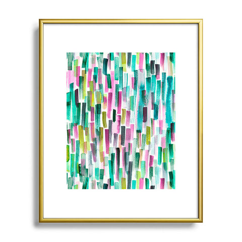 Ninola Design Green Modern Brushstrokes Nature Stripes Metal Framed Art Print
