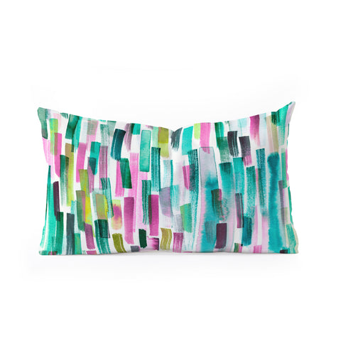 Ninola Design Green Modern Brushstrokes Nature Stripes Oblong Throw Pillow