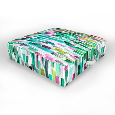 Ninola Design Green Modern Brushstrokes Nature Stripes Outdoor Floor Cushion