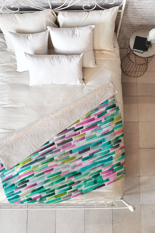 Ninola Design Green Modern Brushstrokes Nature Stripes Fleece Throw Blanket