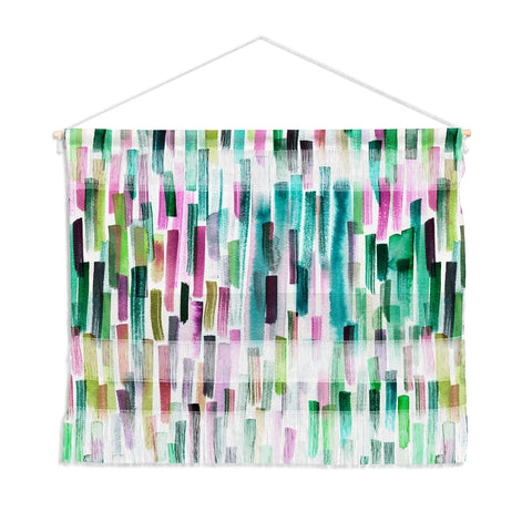 Ninola Design Green Modern Brushstrokes Nature Stripes Wall Hanging Landscape