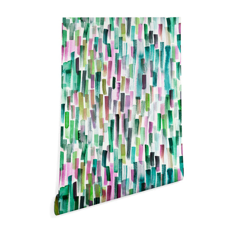 Ninola Design Green Modern Brushstrokes Nature Stripes Wallpaper