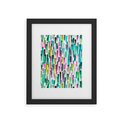 Ninola Design Green Modern Brushstrokes Nature Stripes Framed Art Print