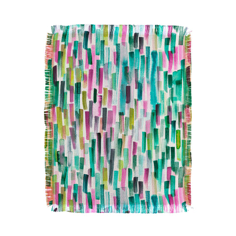 Ninola Design Green Modern Brushstrokes Nature Stripes Throw Blanket