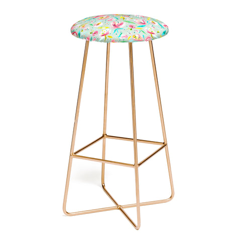 Ninola Design Green peonies festival floral Bar Stool