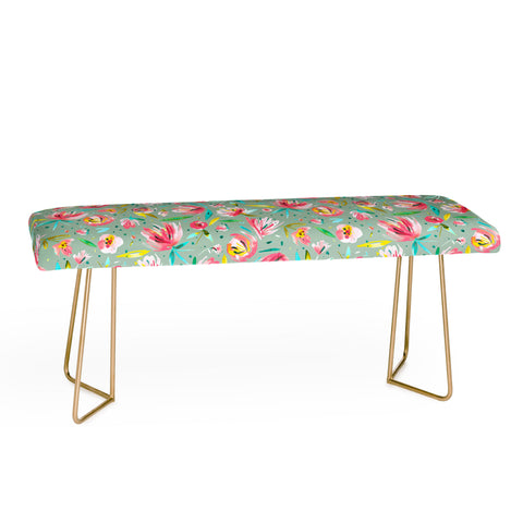 Ninola Design Green peonies festival floral Bench