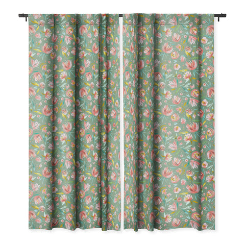 Ninola Design Green peonies festival floral Blackout Window Curtain