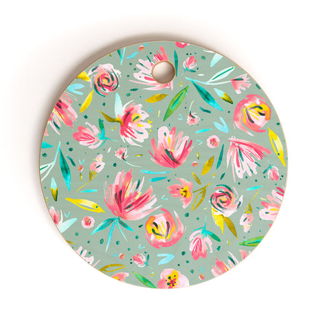 Ninola Design Green peonies festival floral Cutting Board Round