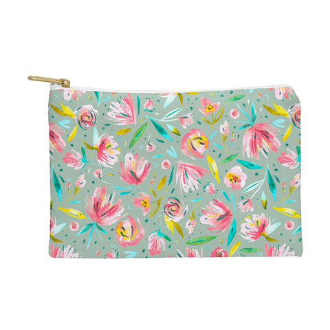 Ninola Design Green peonies festival floral Pouch