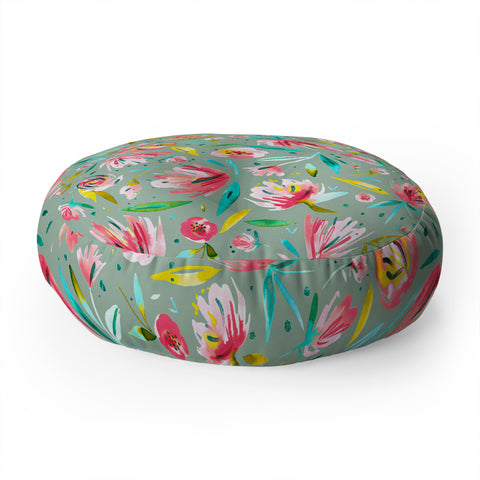 Ninola Design Green peonies festival floral Floor Pillow Round