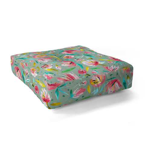 Ninola Design Green peonies festival floral Floor Pillow Square