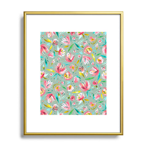 Ninola Design Green peonies festival floral Metal Framed Art Print