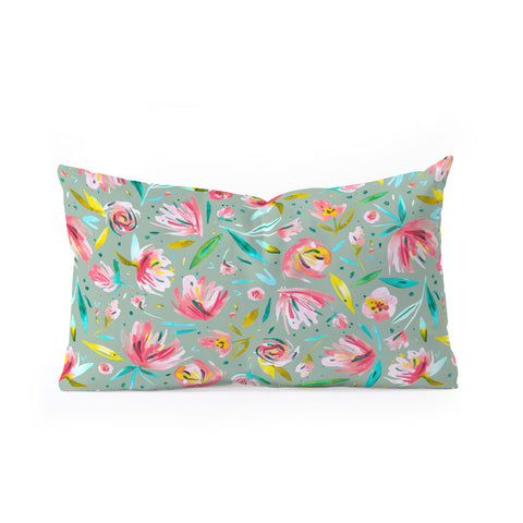 Ninola Design Green peonies festival floral Oblong Throw Pillow