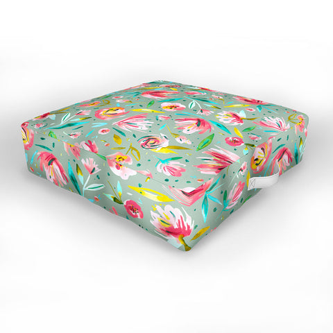 Ninola Design Green peonies festival floral Outdoor Floor Cushion