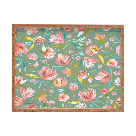 Ninola Design Green peonies festival floral Rectangular Tray