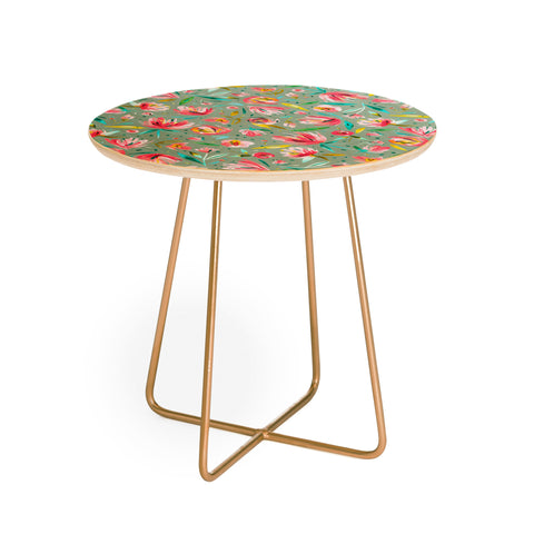 Ninola Design Green peonies festival floral Round Side Table