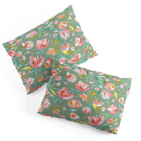 Ninola Design Green peonies festival floral Pillow Shams
