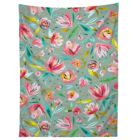 Ninola Design Green peonies festival floral Tapestry