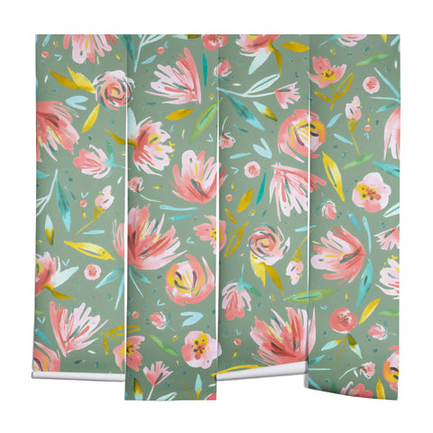 Ninola Design Green peonies festival floral Wall Mural