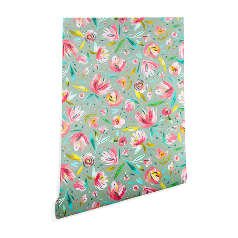 Ninola Design Green peonies festival floral Wallpaper