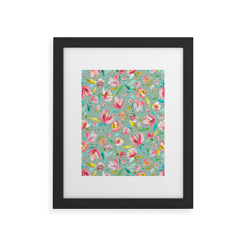 Ninola Design Green peonies festival floral Framed Art Print