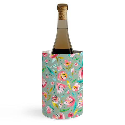 Ninola Design Green peonies festival floral Wine Chiller